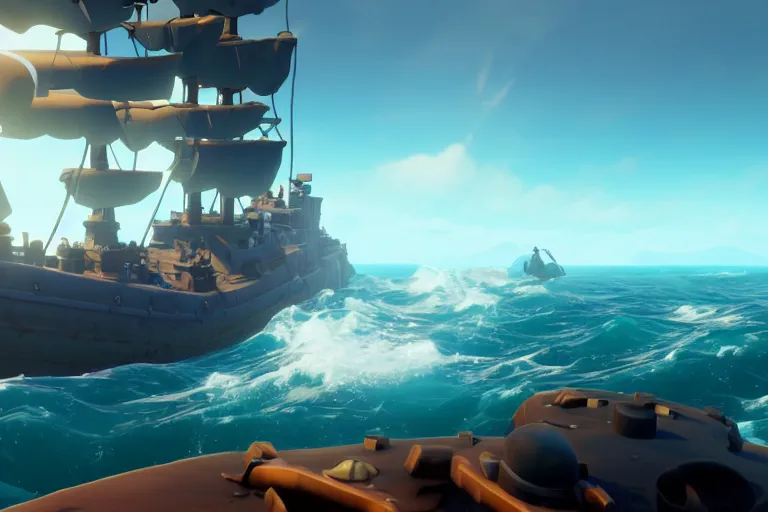 Prompt: gameplay screenshot of a submarine!!! in Sea of Thieves!!!, Unreal Engine