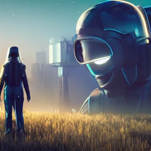 Image similar to 👩‍🌾🛸!! cyberpunk, the image is like beautiful dream, 4k post-processing highly detailed, art station, unreal engine + cinematography by Wes Anderson, Wide angle shot, futuristic, volumetric light, Fuji film, intricate detail, hyperreal, hyperrealistic, 4K, Octane render, unreal engine cinematic, sublime atmosphere,