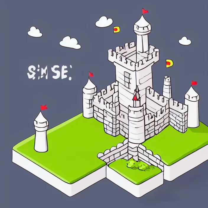 Prompt: isometric cartoon art of a small castle, white background