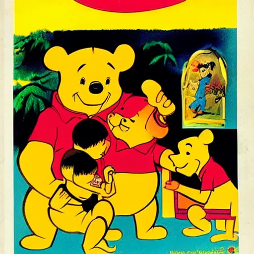 Image similar to 1979 vietnamese propaganda poster depicting Winnie the Pooh