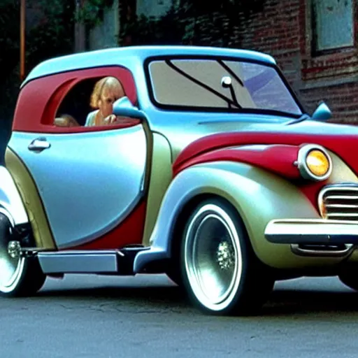 Prompt: pt cruiser time machine, photo still from the movie back to the future