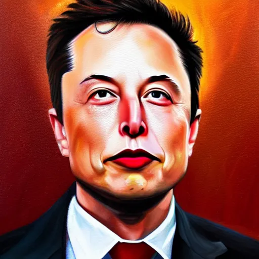 Prompt: extremely detailed 4k painting of Elon Musk with a tan, universe in his eyes