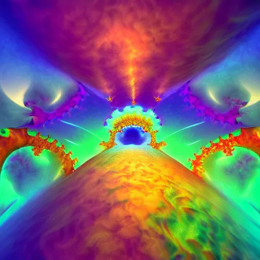 Image similar to 3 d hallucionational imaginery | mandelbrot fractal psychedelic universe | c 4 d render | 4 k | in style of pablo amaringo