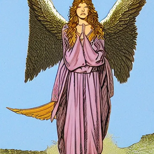 Image similar to a biblically accurate angel, by moebius