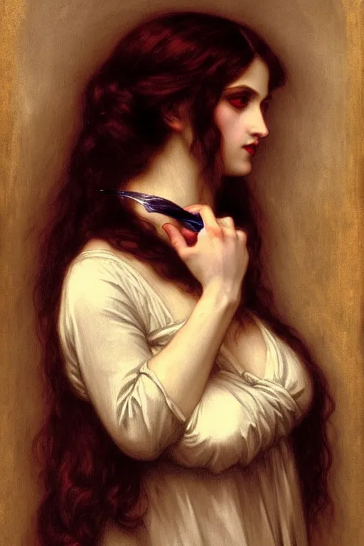 Image similar to victorian vampire, painting by rossetti bouguereau, detailed art, artstation