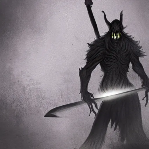 Prompt: nightmare shadow creature holding sword