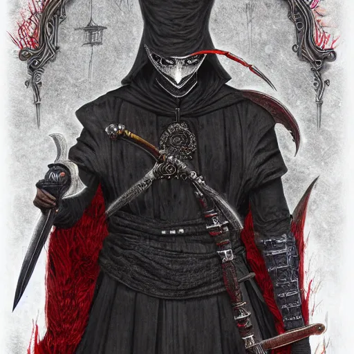 Image similar to Tarot Card of Male Victorian Gothic Ninja, hd, intricate, bloodborne, 8k, digital art