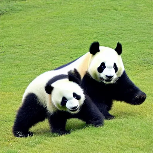 Image similar to a panda mowing his lawn