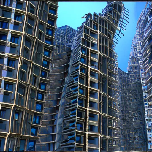 Image similar to ear 2100 soviet cyberpunk buildings by Escher 8k hd hyperreality detailed architecture unnatural angles intertwined