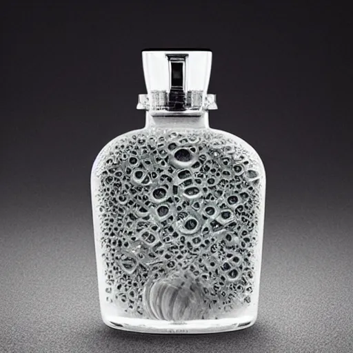 Image similar to perfume bottle surrounded by artistic galactic water waves