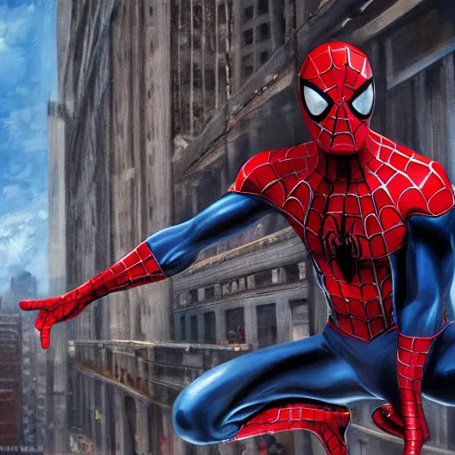 Prompt: photorealistic, hyperdetailed oil painting of a spider - man and iron man hybrid