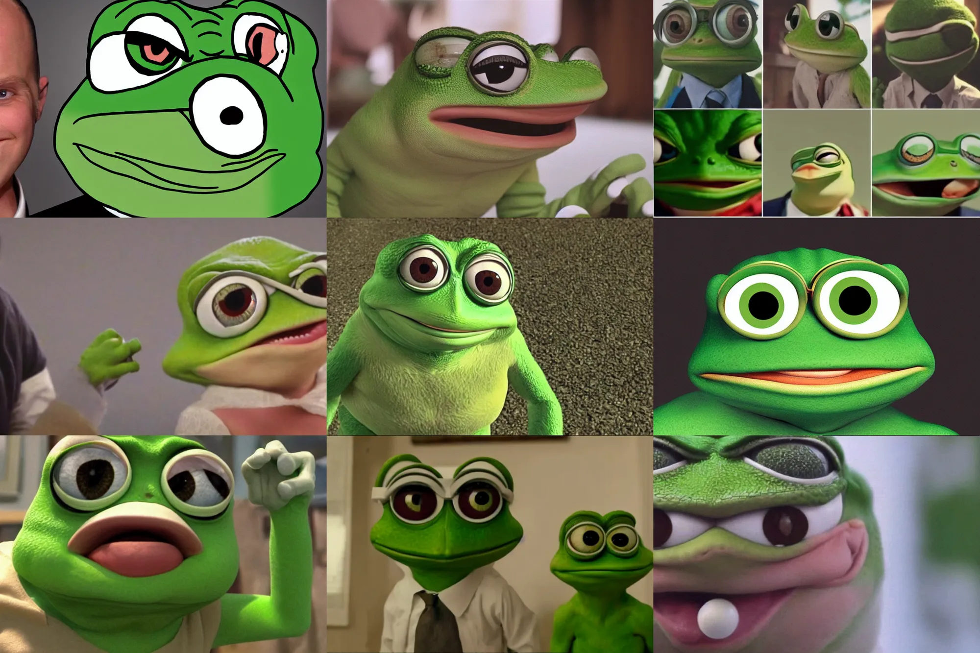 Prompt: Pepe the Frog played by András Arató, movie, meme, 8k