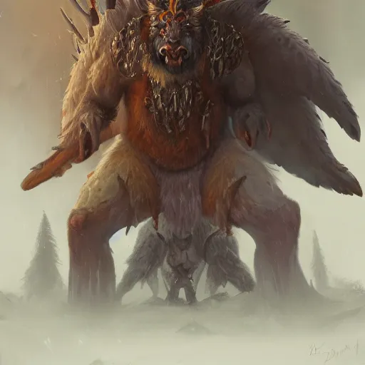 Prompt: winterthorn blessing, targ nar, demon-fang gnoll, garrison sergeant, cyclone sire, by Etienne Delessert and Esao Andrews, high detail, cinematic, cgsociety 8k