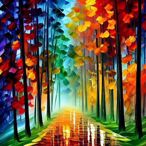Prompt: beautiful forest in the style of leonid afremov