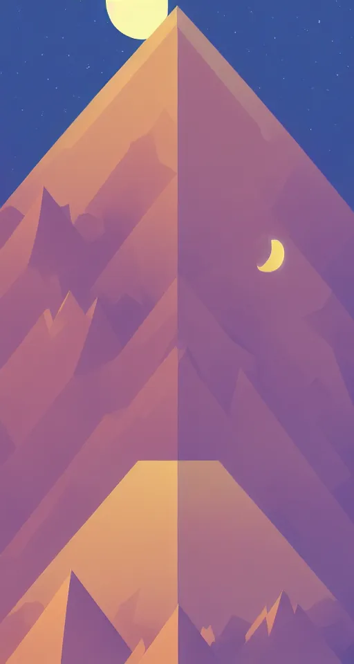 Image similar to geometric design minimalist isometric mountain with full moon behind the top, trending on artstation, cute beautiful digital art, rule of thirds, iphone wallpaper, monument valley,