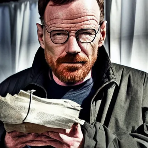 Image similar to Live Action Still of Bryan Cranston dressed as and playing Jesse Pinkman in Breaking Bad, real life, hyperrealistic, ultra realistic, realistic, highly detailed, epic, HD quality, 8k resolution, body and headshot, film still