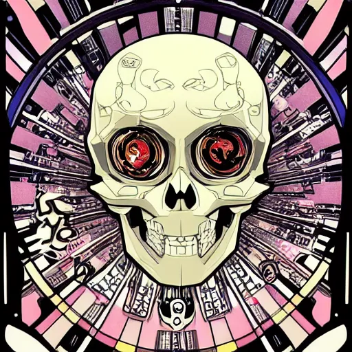 Prompt: anime manga skull portrait robot gundam face illustration style by Alphonse Mucha and Takashi Murakami pop art nouveau