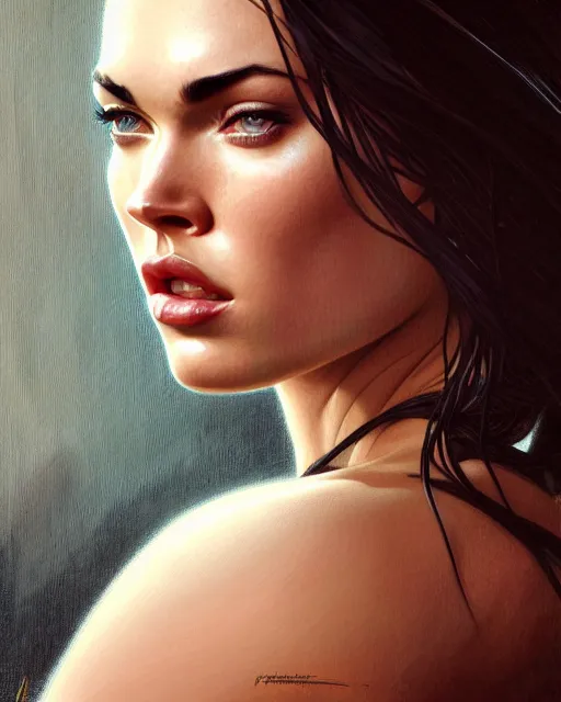 Image similar to portrait of megan fox with angry face expression, intricate, headshot, highly detailed, digital painting, artstation, concept art, sharp focus, cinematic lighting, illustration, art by artgerm and greg rutkowski, alphonse mucha, cgsociety