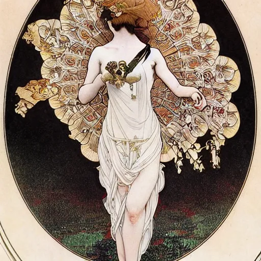 Image similar to manga skull portrait girl female angel princess skeleton realism hyperrealistic art Richard dadd and will cotton alphonse mucha pop art nouveau