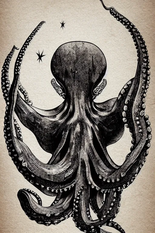 Image similar to a beautiful wood engraving on paper of a defensive octopus, 8 k, frostbite 3 engine, cryengine, dof, trending on artstation, digital art, crepuscular ray