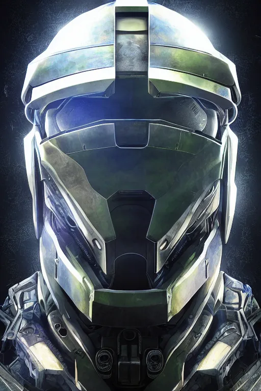 Image similar to robot ninja mask helmet halo master chief radiating a glowing aura global illumination ray tracing hdr fanart arstation by ian pesty and katarzyna da „ bek - chmiel