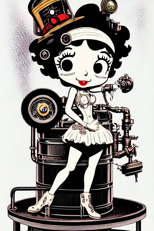 Prompt: steampunk cryo chamber containing betty boop, high details, intricately detailed, by vincent di fate, inking, 3 color screen print, masterpiece, trending on artstation,, sharp, details, hyper - detailed, hd, 4 k, 8 k