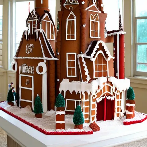 Image similar to life sized disney world castle as a gingerbread house.