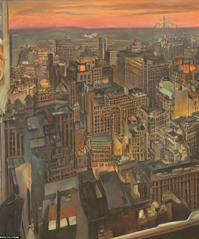 Prompt: horrifying full color photorealistic painting of the view from a 1 9 2 5 hotel terrace balcony overlooking a warped view of downtown boston in 1 9 2 5 at night with a cosmic sky, dark, atmospheric, brooding, smooth, finely detailed, cinematic, epic, in the style of paul carrick