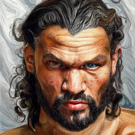 Image similar to high quality high detail painting by lucian freud, hd, khal drogo