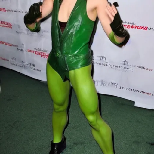 Image similar to emma watson cosplaying as the hulk, emma watson wearing a hulk costume, cosplay award winner