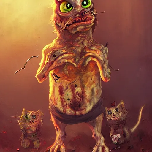 Image similar to a zombie Garfield the cat, by WLOP, horror, wounds, bloody, dark fantasy, trending on artstation