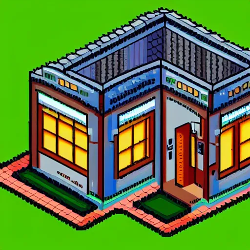 Image similar to House from the movie psycho with motel, pixelart, isometric, sega