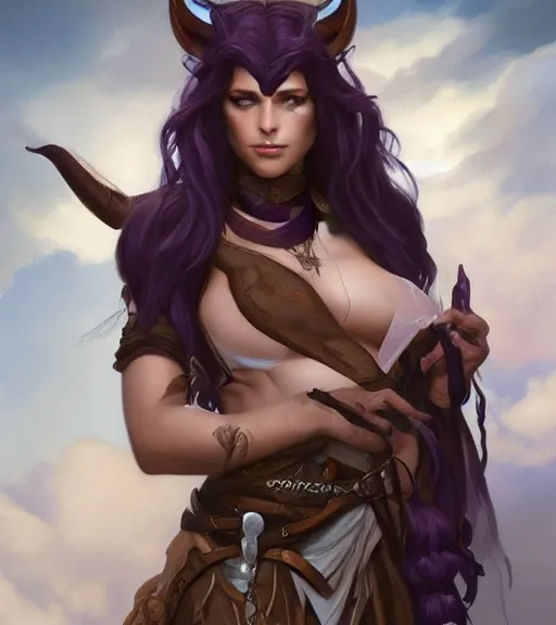 Prompt: Attractive Tiefling Druid, She has light brown skin, dark purple hair, and silver eyes full body, dungeons and dragons portrait, highly detailed, digital painting, artstation, concept art, sharp focus, illustration, art by artgerm and greg rutkowski and alphonse mucha