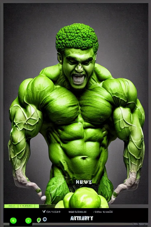 Prompt: ripped broccoli man body builder, highly detailed, digital art, sharp focus, trending on art station