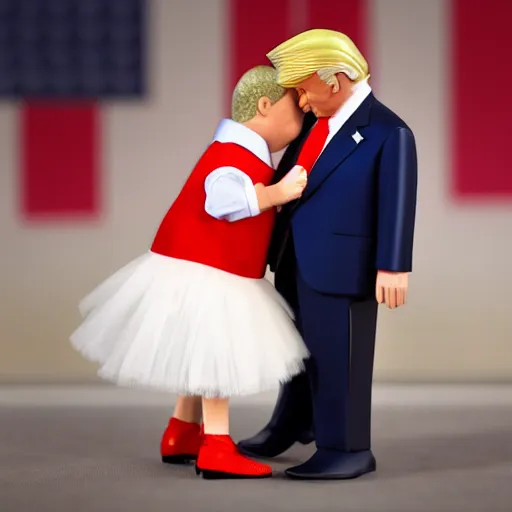 Prompt: Donald trump wearing a tutu kissing Joe Biden, realistic, 4k, Washington DC