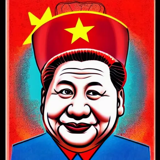 Prompt: xi jinping as communist clown, clown, soviet propaganda style, vivid colors, detailed lines, dominating red color, detailed portrait, poster style