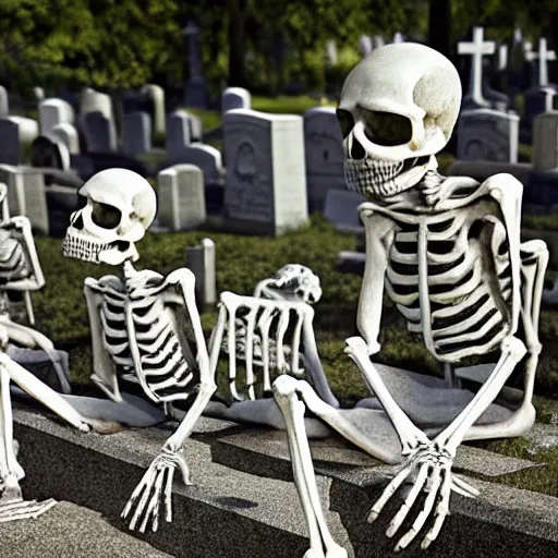 Prompt: skeletons laboring in a cemetery, 4K hd, ultra realistic photograph