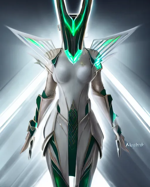 Prompt: perfect white haired attractive egyptian gof, warframe armor, beautiful, symmetric, dreamy, half asian, pretty face, green eyes, charlize theron, detailed, scifi platform, laboratory, experiment, 4 k, ultra realistic, epic lighting, android body, illuminated, cinematic, masterpiece, art by akihito tsukushi, voidstar