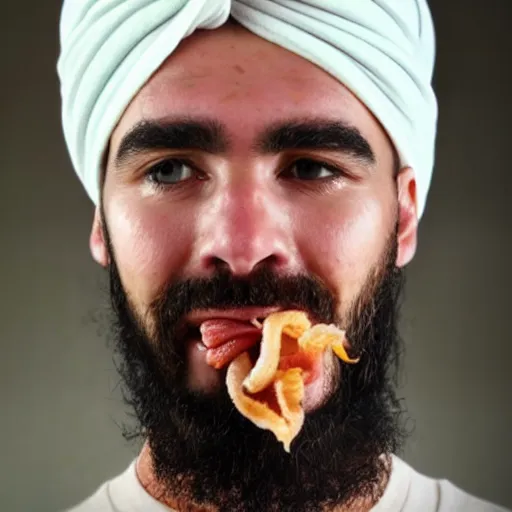 Image similar to man wearing turban made out of bacon