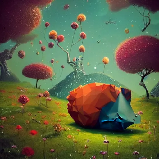 Image similar to low poly, pixar, surreal hybrid animals, nostalgia for a fairytale, magic realism, flowerpunk, mysterious vivid colors by andy kehoe and amanda clarke en un mundo de Gediminas Pranckevicius