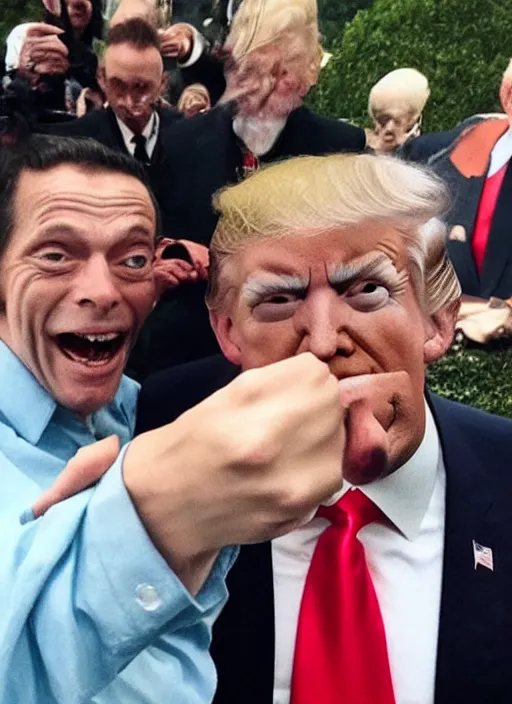 Image similar to gollum and Donald trump making a selfie together