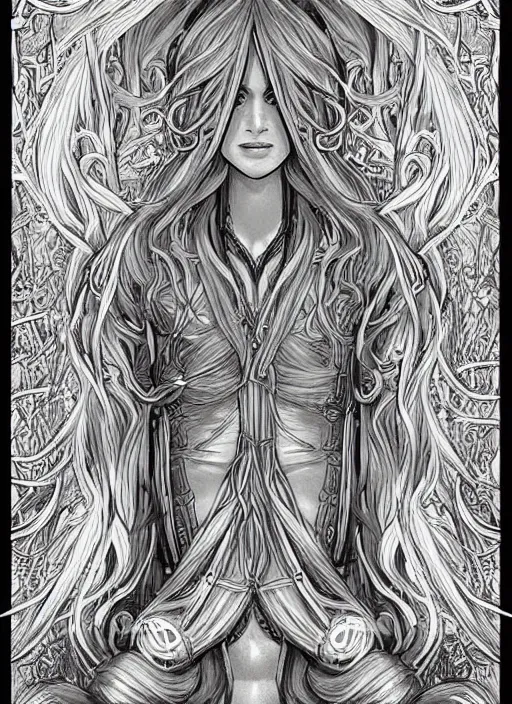 Image similar to beautiful new character concept, d & d, long blond hair, intricate design, symmetry