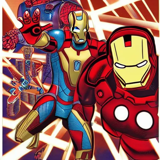 Image similar to iron man and howard the duck, various digital art