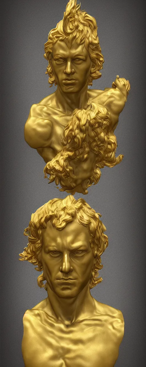 Image similar to statue of the golden god, marble, subsurface scattering, realistic, detailed