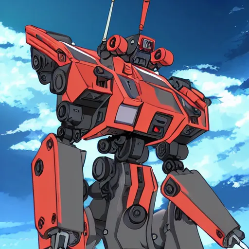 Image similar to high quality anime-style image of a battlemech, armed with a spear and a missile rack, elegant