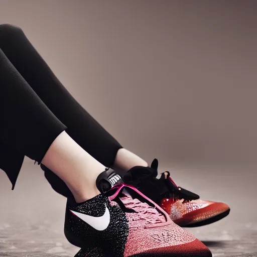 Prompt: professional phototagraphy studio of a new design of sport shoes with high heels nike reebook dior chanel louboutin