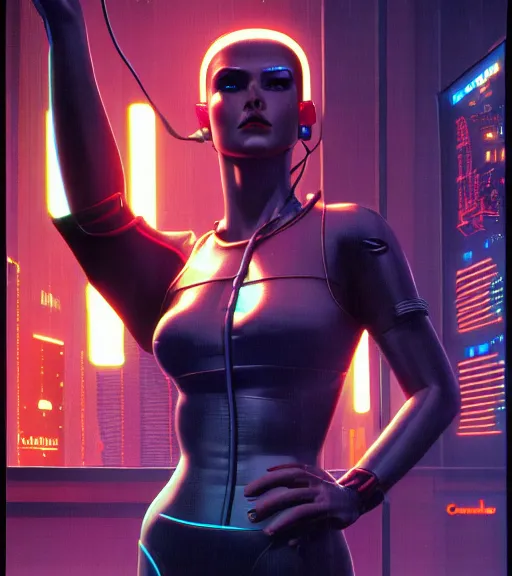 Image similar to cable plugged in, side of head, very very beautiful woman, cyberdeck computer terminal, 1 9 7 9 omni magazine cover, style by vincent di fate, cyberpunk 2 0 7 7, very coherent, detailed, 4 k resolution, unreal engine, daz