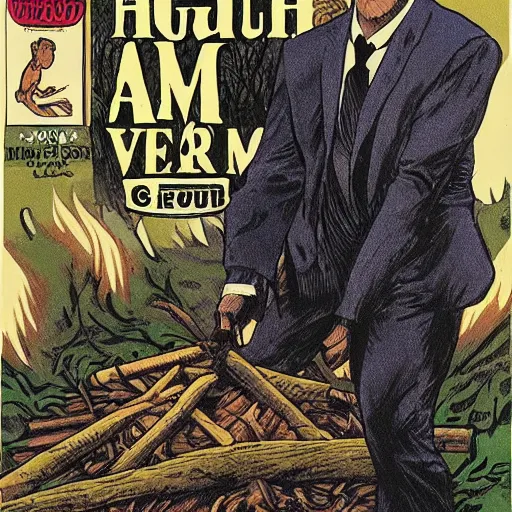 Prompt: hugh grant man vs wild, born survivor, beard, forest, fear, worms, bonfire, mud, man in white t - shirt, art by eisner will,