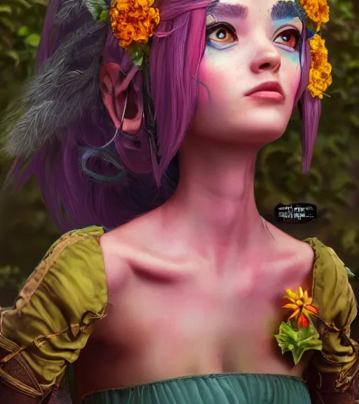 Prompt: an epic fantasy comic book style portrait painting of a very beautiful flowerpunk girl, character design by mark ryden and pixar and hiroyuki mitsume - takahashi, unreal 5, daz, hyperrealistic, octane render, cosplay, rpg portrait, dynamic lighting, intricate detail, summer vibrancy, cinematic