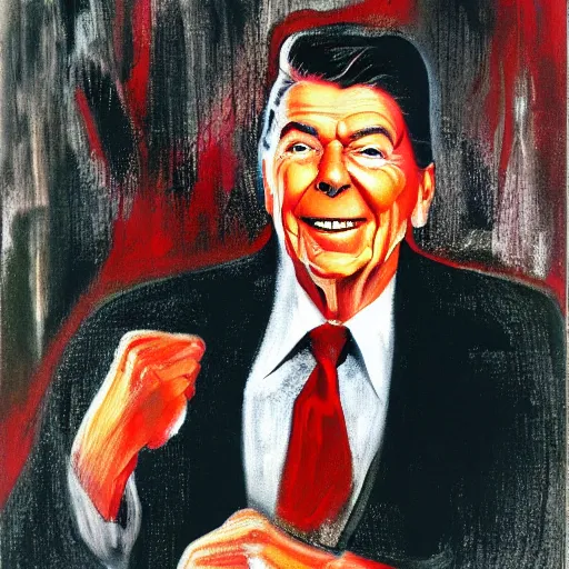 Prompt: ronald reagan painted by francis bacon